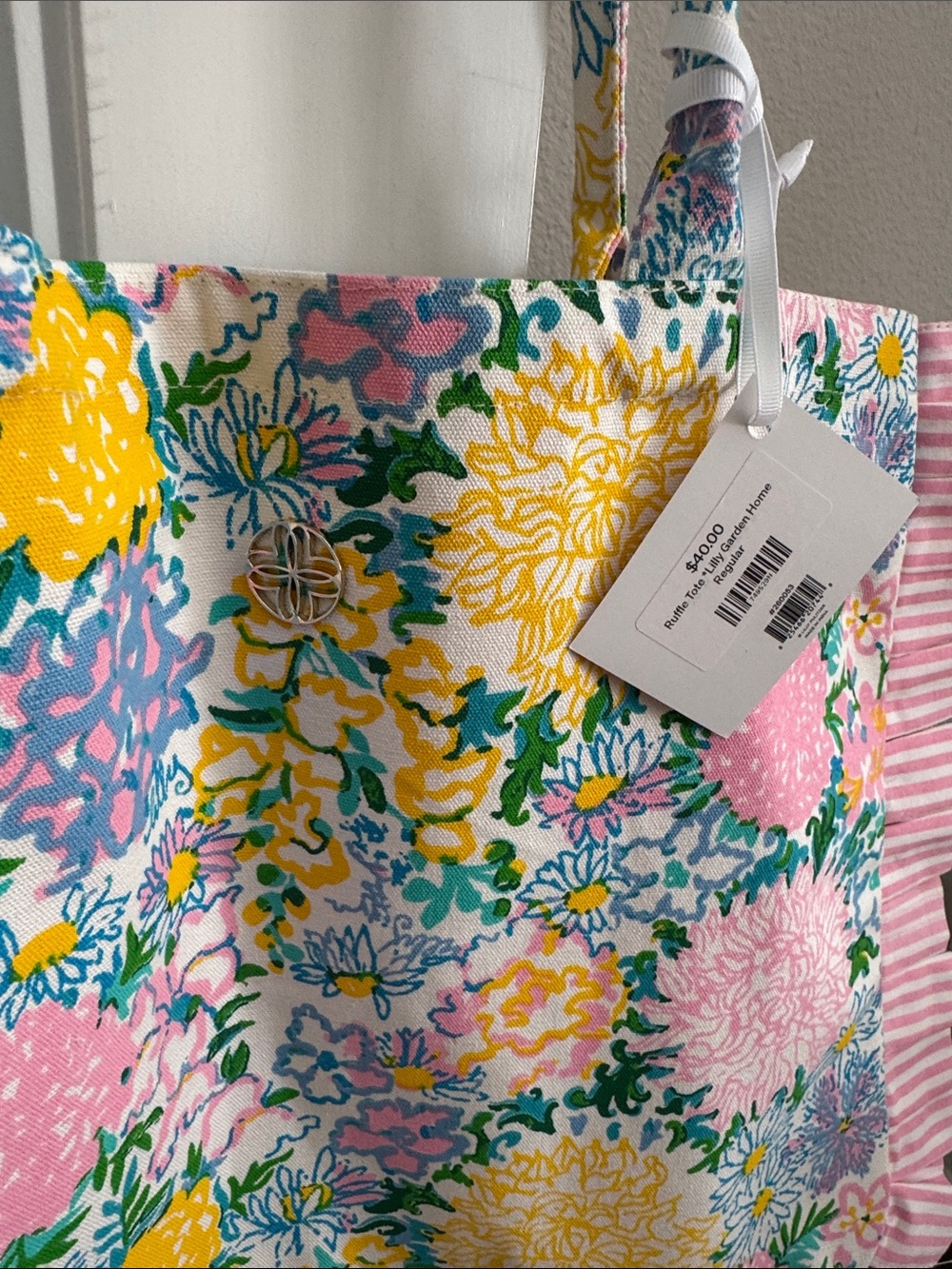 NWT Lilly Pulitzer Floral Ruffle Tote - Pink, Yellow & Green - Picture 4 of 9